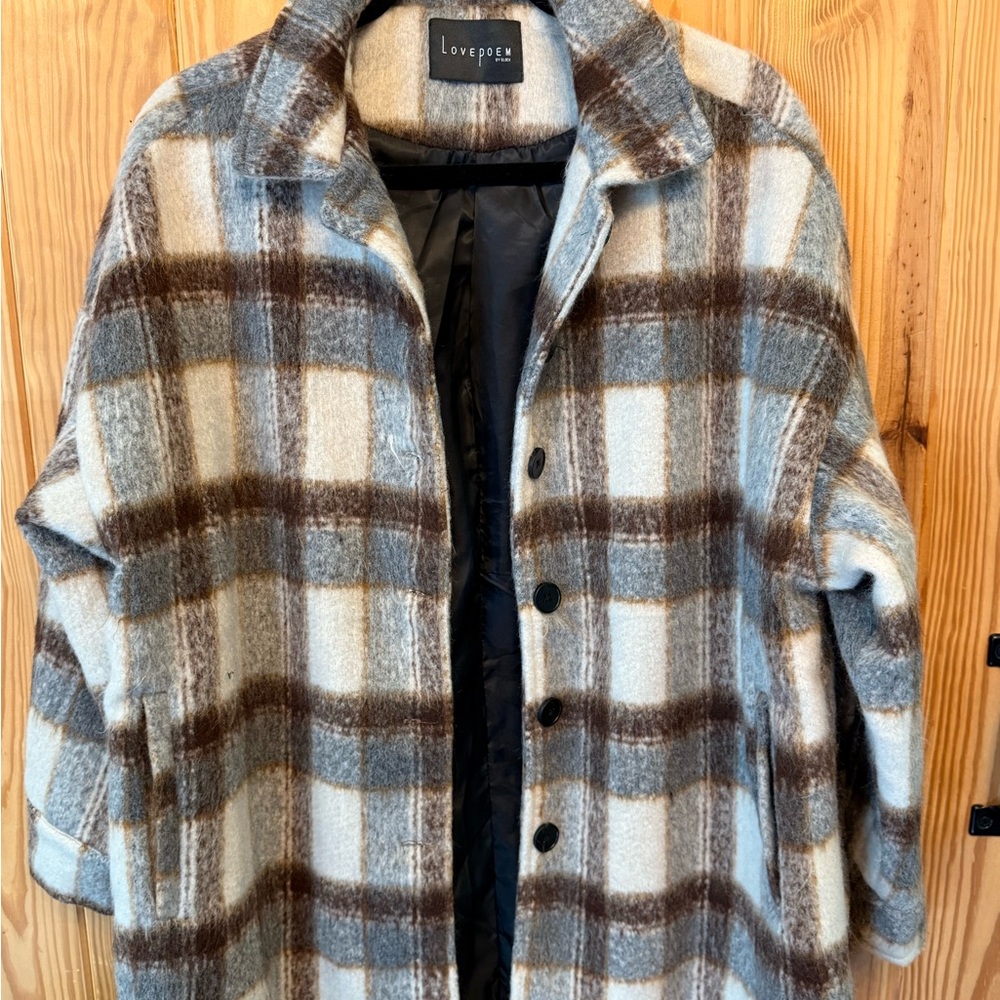 Women's Cozy Plaid Teddy Jacket - Cream and Brown